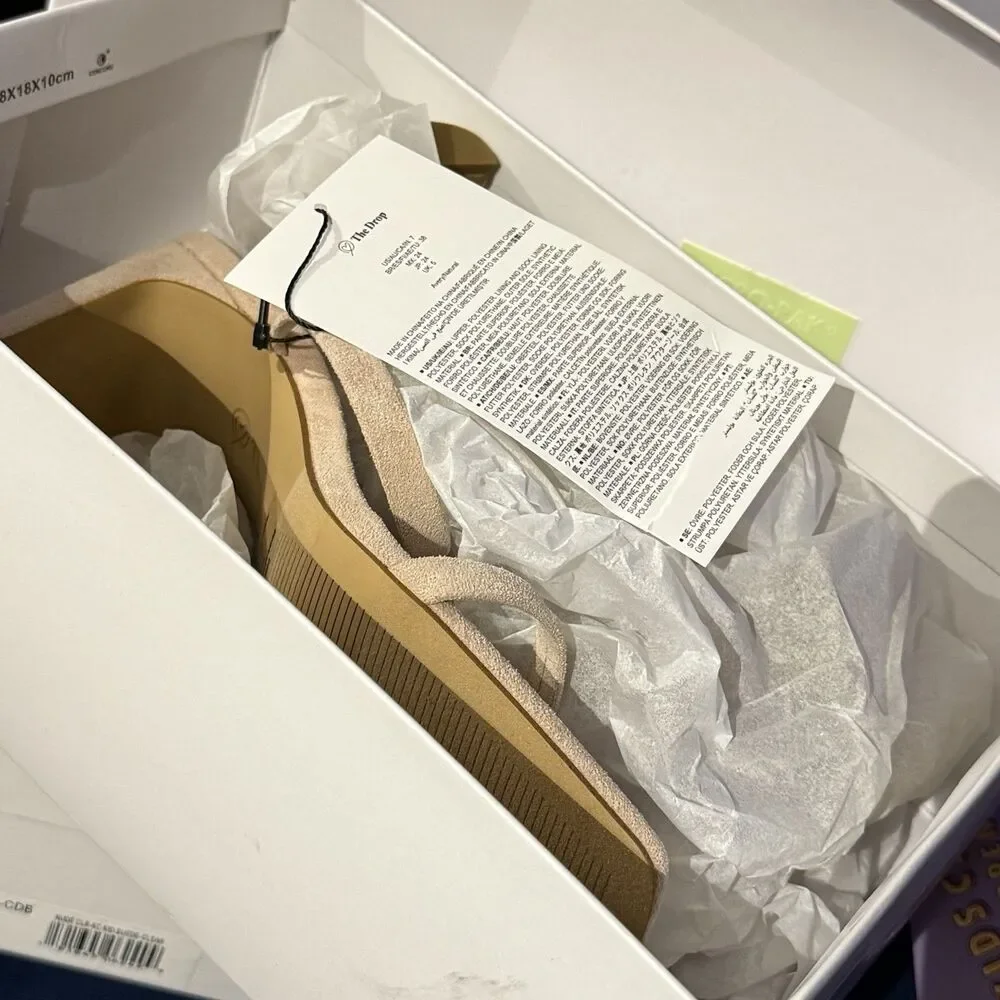 NWT The Drop Women's Avery Square Toe Two Strap High Heeled Sandal Size 7 Beige - Picture 9 of 13